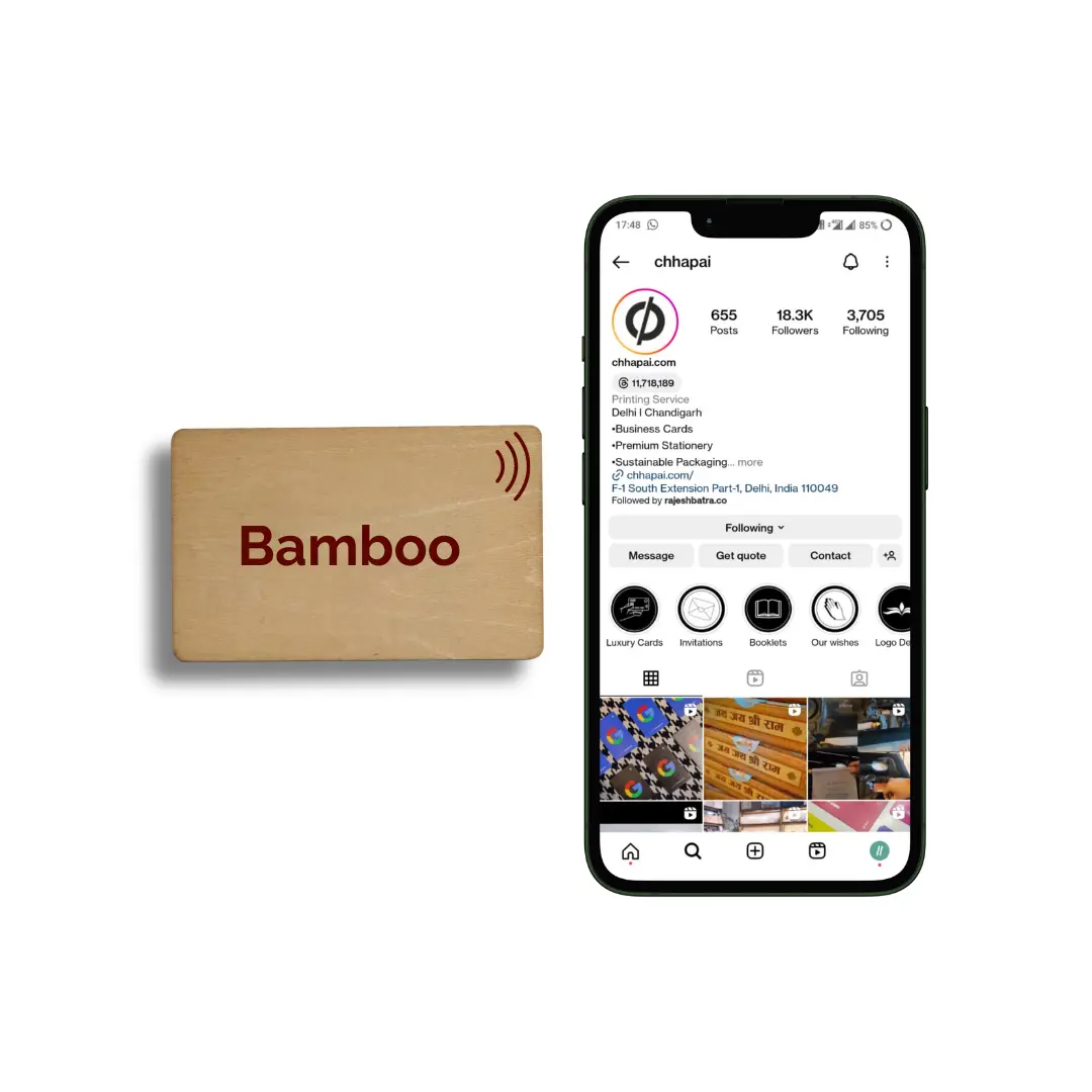 NFC Social Card for Instagram and linkedIn in Bamboo Material