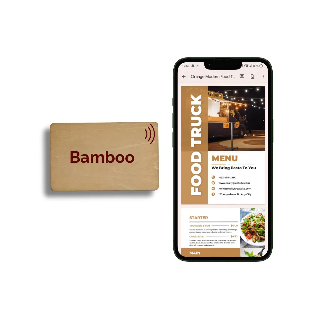 Diigtal Menu Card with NFC in bamboo material